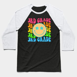 Groovy Third Grade Vibes Face Retro Teachers Back To School Baseball T-Shirt